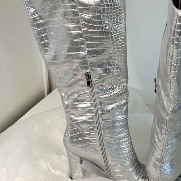 Modatope Women'sKnee High Boots Calf High Crocodile Boots Block Heel Pointed - Picture 12 of 13